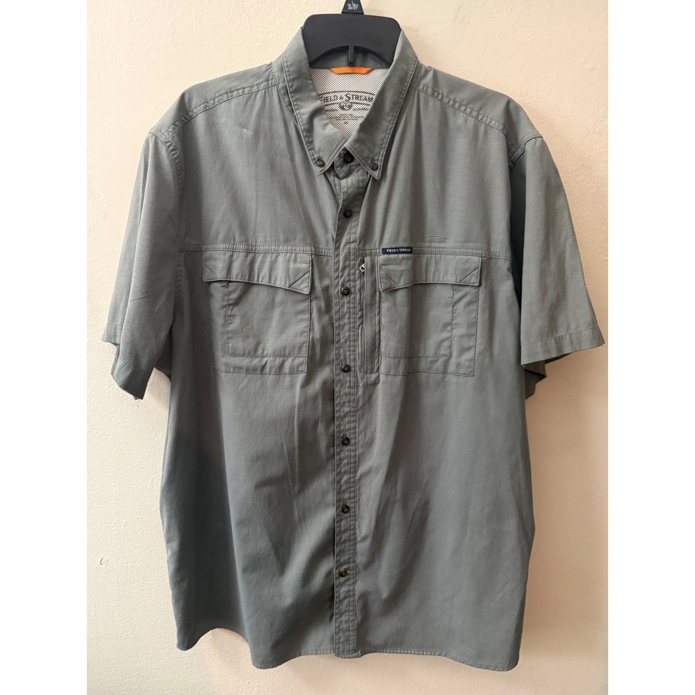 Field & Stream Mens XXL Gray Short Sleeve Fishing Shirt Ventilated Button Down